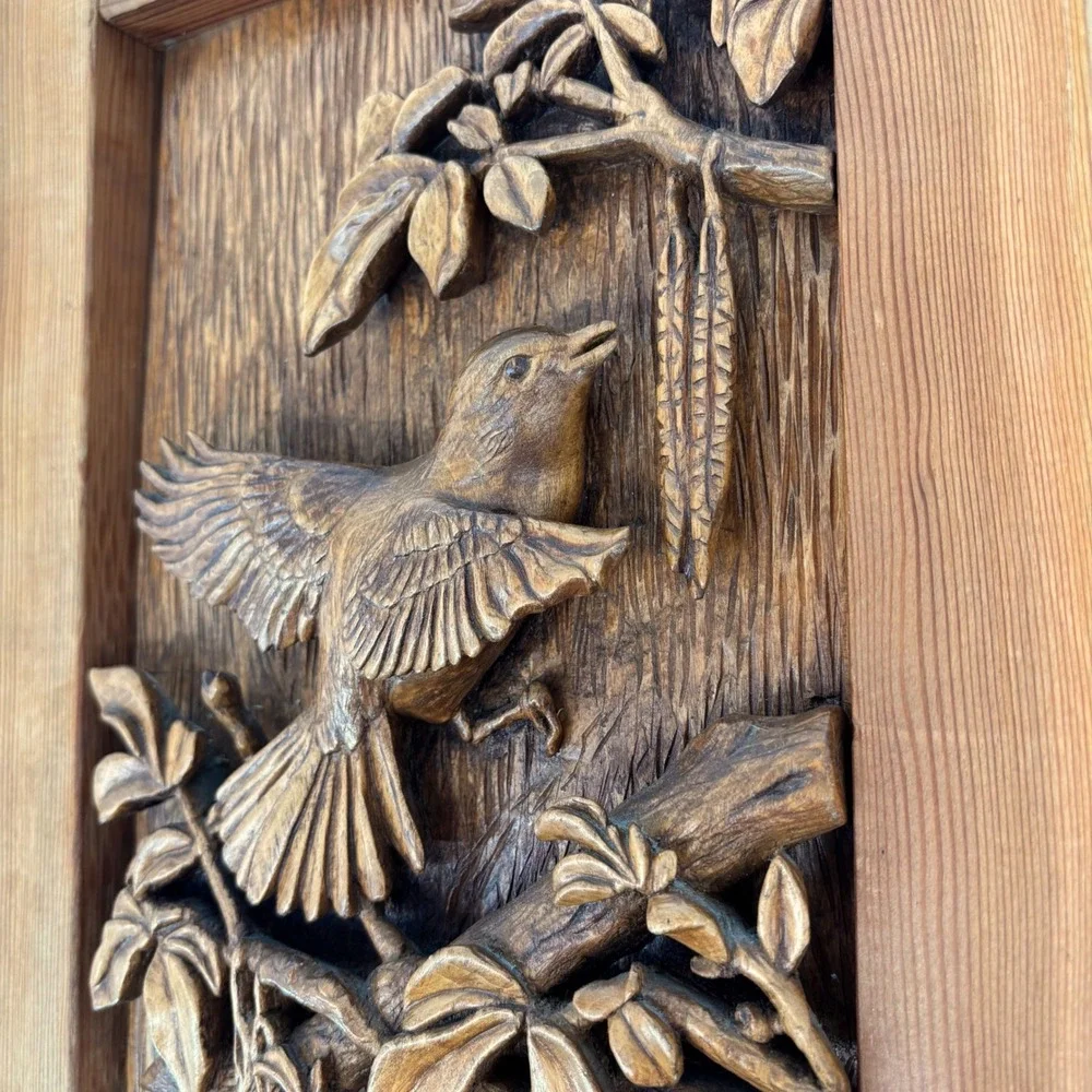 Vintage 1975 Hand Carved Wood Bird Relief Wall Plaque Art Signed